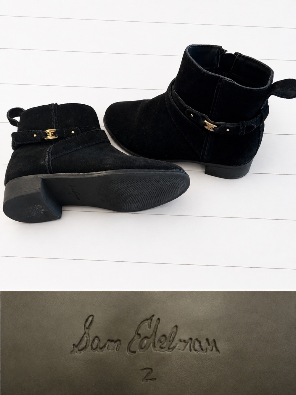 Kids Size 2 Sam Edelman Black Suede Ankle Boots